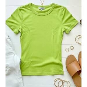 Michael Stars Mady High Neck Tee Lettuce Green Supima Cotton Small NWT